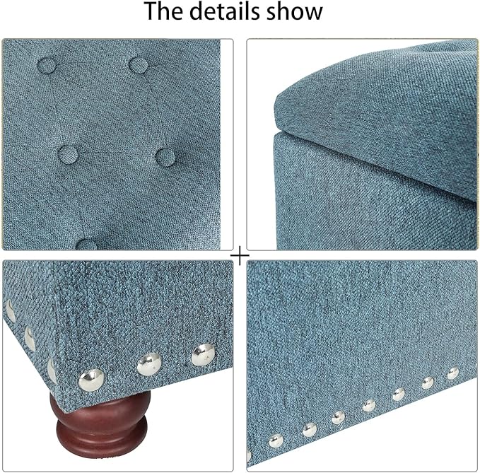 Joveco 24" Ottoman with Storage for Living Room Rectangular Fabric Tufted Bench Footrest Toy Chests for Bedroom (Cyan)