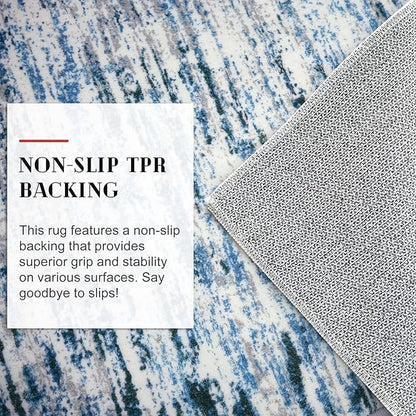 Modern Abstract Runner Rug 3x8, Grey Blue White, Washable Kitchen Runner Non-Slip Soft Hallway Rug Thin Print Faux Wool Carpet for Entryway Bedroom Laundry Room Indoor Home Office Decor