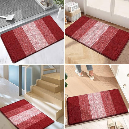 Kitinjoy Indoor Outdoor Door Mat, 36x24 Non-Slip Absorbent Dirt Trapper, Low-Profile Washable Inside Entrance Front Floor Mat, Sturdy Soft Entry Doormats for Entryway, Burgundy