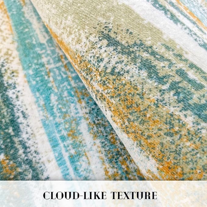 Modern Abstract Runner Rug 2.6x14, Green Mustard Multi Washable Long Kitchen Runner Non-Slip Soft Hallway Rug Runner Thin Print Faux Wool Carpet for Entryway Bedroom Laundry Room Indoor