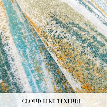 Modern Abstract 8x10 Large Machine Washable Living Room Rug Non-Slip Soft Bedroom Area Rug Green Mustard Multi Ultra Thin Print Faux Wool Carpet Throw Rugs for Playroom Dining Room Indoor