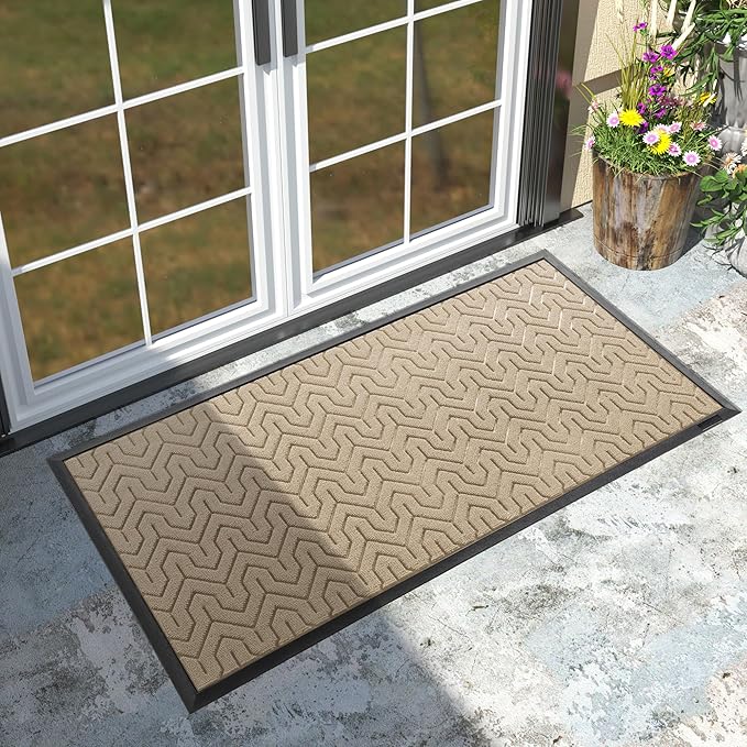 Yimobra Large Door Mat Outside Entrance 47x24, Waterproof Heavy Duty Outdoor Mats for Front Door, Non Slip Rubber Entry Mat for Garage Patio, Easy Clean, Light Beige