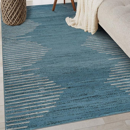 Rugshop Bohemian Stripe Stain Resistant High Traffic Living Room Kitchen Bedroom Dining Home Office Area Rug 5' x 7' Blue