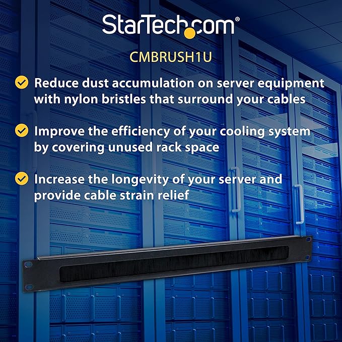 StarTech.com 1U High-density Brush Strip Cable Management Panel, Sturdy Steel Horizontal Data Centre Cable Organizer