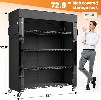 REIBII 72.8" H Storage Shelves with Wheels Wire Shelving Cover Heavy Duty Metal Shelving for Pantry Garage Kitchen Commercial Industrail,Storage Rack Shelf Commercial Shelving,35" W*16" D*72.8" H
