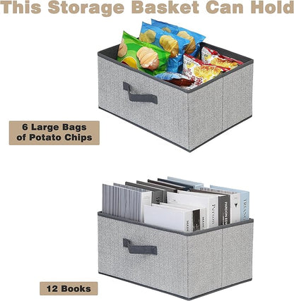 Storage Baskets, 15.7 Inch Woven Fabric Bins, Storage Cubes with Reinforced Handles, Organizer Bins for Closet Shelves, Foldable, for Toys, Clothes, Natural Beige (3PCS/Grey-15.7*11*7.8inch)