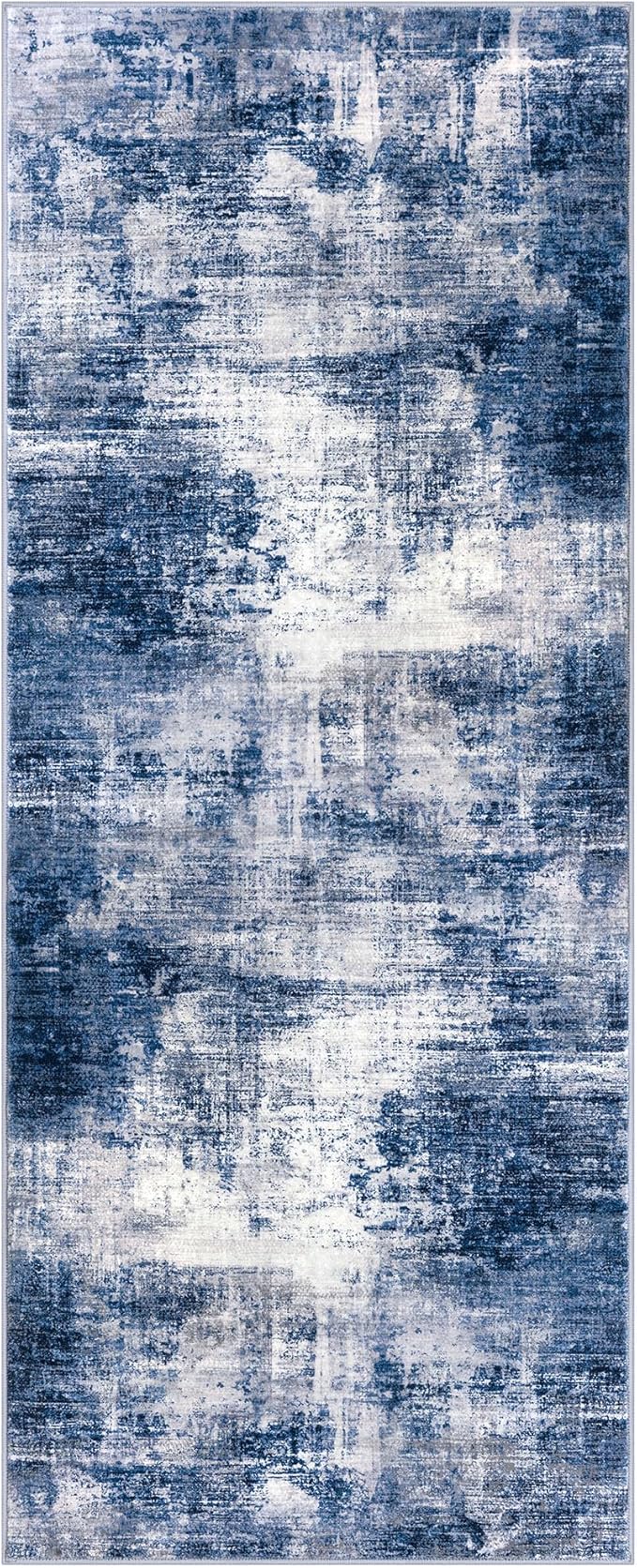 IOHOUZE Abstract Runner Rug 2x5 Ft Washable Runners for Hallways, Non Slip Kitchen Runner Printed Faux Wool Entryway Runner Indoor, Modern Abstract Floor Carpet for Hall Kitchen Bedroom, Navy/Grey