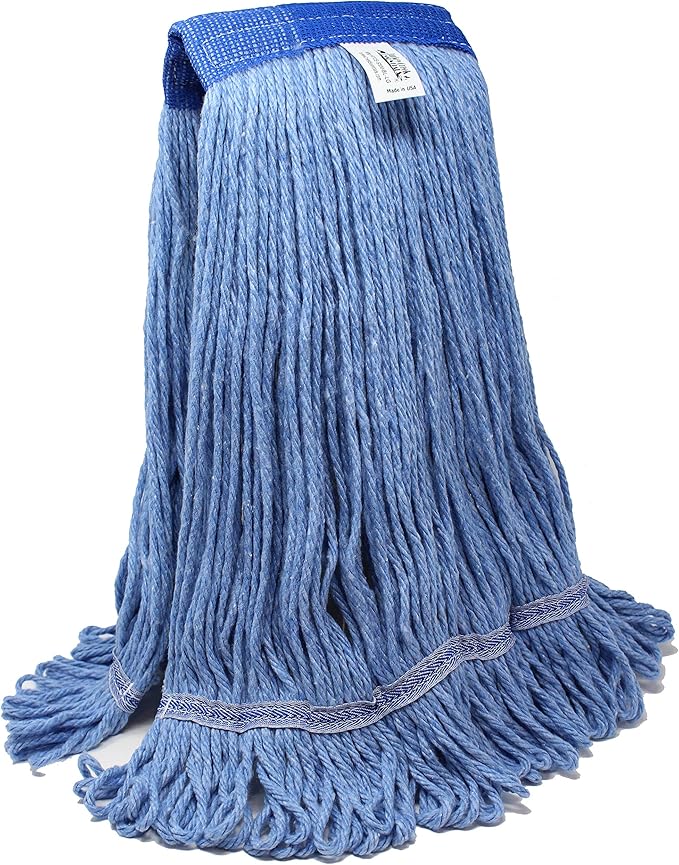 Turkey Creek Essentials Mop Heads Commercial Grade USA Made Looped End Heavy Duty Large Mop Head of Blue 4-Ply Synthetic Yarn Industrial Wet Mop Head Replacement and String Mop Refills (1, Large)