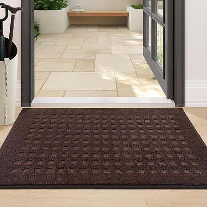 BEQHAUSE Waffle Door Mats Indoor 24"x36", Dog Mat for Muddy Paws Absorbent and Dirt Resist Floor Mats Non-Slip Washable Rugs for Entryway, Welcome Mat for Front Back Door, Muddy Wet Shoes, Dark Brown