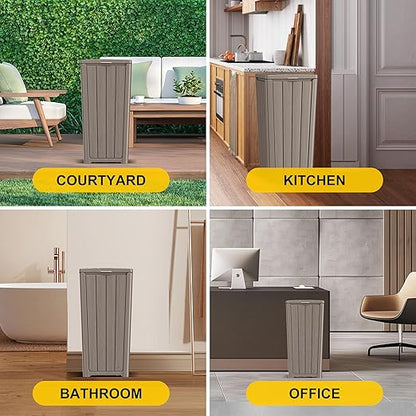 EasyUp Exterior Waste Bin with Cover, Weather-Resistant and UV-Protected Resin Garbage Container, Outdoor Receptacle for Terrace, Kitchen, Porch or Garden