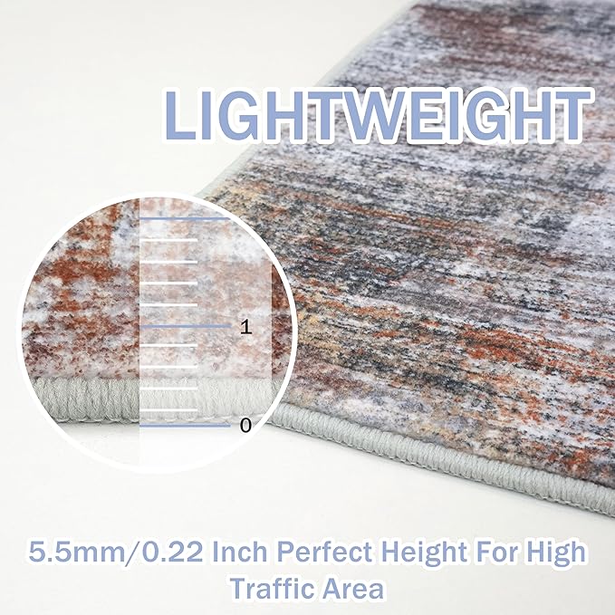 IOHOUZE Abstract Area Rugs 9x12 Ft Washable Large Rugs for Living Room, Non Slip Dining Room Rug, Printed Faux Wool Rugs for Bedroom, Floor Carpet for Office Nursery Playroom, Orange Grey