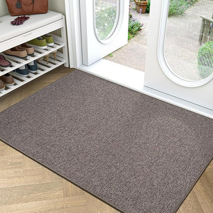 LUMI Ultra Thin Door Mat for Entryway,36"x59" Low Profile Non Slip Rubber Backing Indoor Doormat, Easy Clean Welcome Entrance Mat for Inside House, Patio, Brown