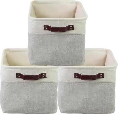 SIMPLE HOUSEWARE Large Fabric Storage Bin, 15" x 11" with Leather Like Handles, 3 Pack, Gray