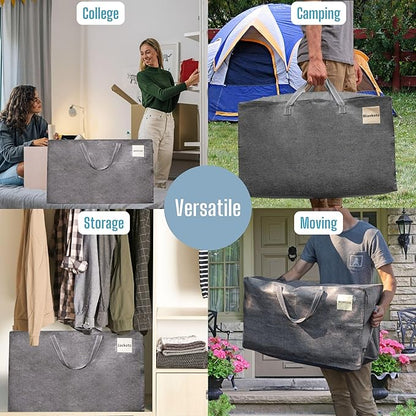 VENO 8 Pack Moving and Storage Bags, Heavy Duty, Alternative to Moving Boxes, Large Packing Totes Supplies for College Dorm Room with Zipper for Clothes, Wide Open Design (Dark Gray, 8 Pack)