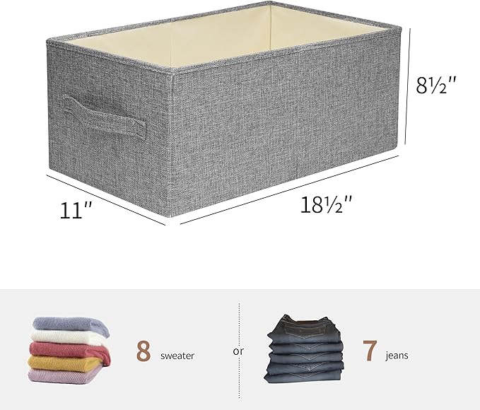 Linen Folding Storage Bins, 3 Pack Large Storage Baskets, Washable, Clothing Storage Bins with Handle, Closet Organizer for Storage Sweater,Sheets(dark grey, 18½"x11" x8½")