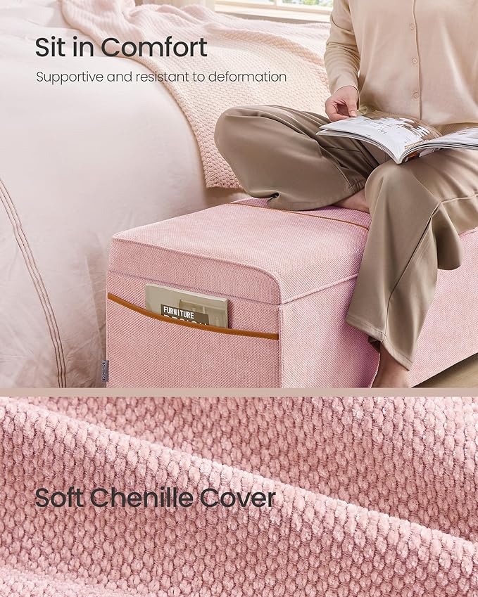 SONGMICS Storage Ottoman Bench, Storage Chest, 15.7 x 43.3 x 15.7 Inches, End of Bed Bench, 27 Gal. (103 L), for Bedroom, Entryway, Living Room, Jelly Pink ULSF533R01