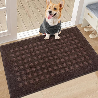 BEQHAUSE Waffle Door Mats Indoor 20"x32", Dog Mat for Muddy Paws Absorbent and Dirt Resist Floor Mats Non-Slip Washable Rugs for Entryway, Welcome Mat for Front Back Door, Muddy Wet Shoes, Dark Brown