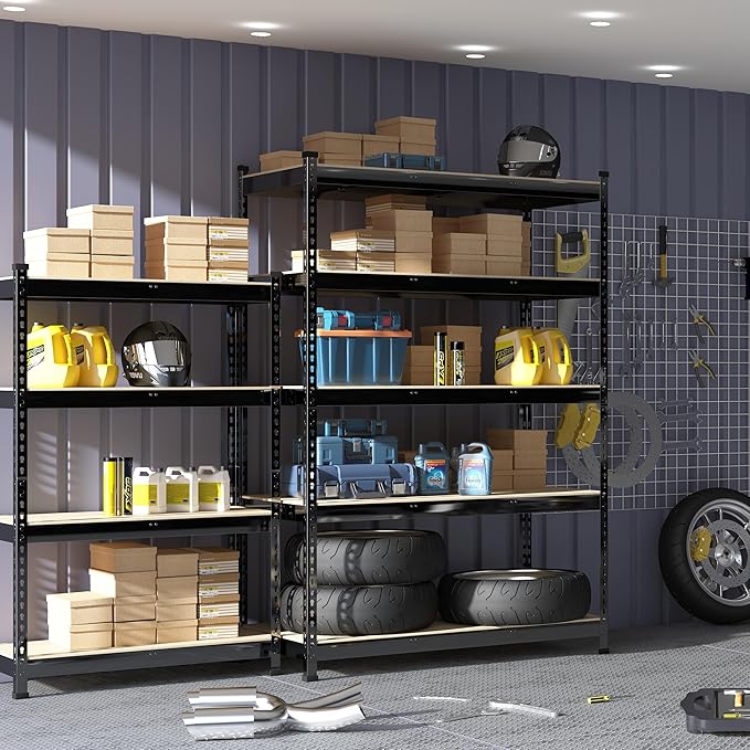 PrimeZone 5 Pack Heavy Duty Storage Shelves - 47" W x 18" D x 71" H 5 Tier Adjustable Garage Storage Shelving, Metal Storage Utility Rack Shelf Unit for Warehouse Pantry Closet Kitchen, Black