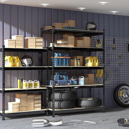 PrimeZone 5 Pack Heavy Duty Storage Shelves - 47" W x 18" D x 71" H 5 Tier Adjustable Garage Storage Shelving, Metal Storage Utility Rack Shelf Unit for Warehouse Pantry Closet Kitchen, Black
