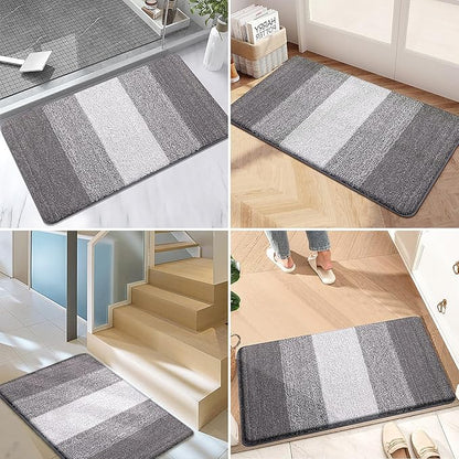 Kitinjoy Indoor Outdoor Door Mat, 71x47 Non-Slip Absorbent Dirt Trapper, Low-Profile Washable Inside Entrance Front Floor Mat, Sturdy Soft Entry Doormats for Entryway, Light Grey