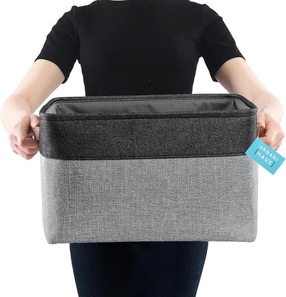 OrganiHaus Extra Large Fabric Storage Bins for Shelves 16x13in, Closet Storage Baskets for Shelf Organizing, Canvas Rectangle Bins for Organization, Linnen Baskets for Organizing - Gray/Black
