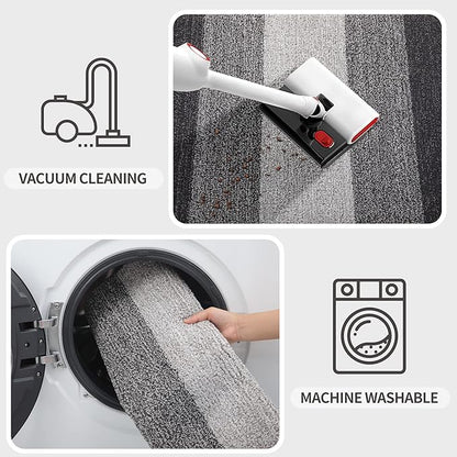 Kitinjoy Indoor Outdoor Door Mat, 32x20 Non-Slip Absorbent Dirt Trapper, Low-Profile Washable Inside Entrance Front Floor Mat, Sturdy Soft Entry Doormats for Entryway, Grey