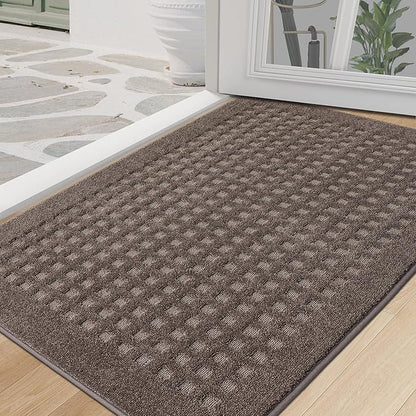 BEQHAUSE Waffle Door Mats Indoor 32"x48", Dog Mat for Muddy Paws Absorbent and Dirt Resist Floor Mats Non-Slip Washable Rugs for Entryway, Welcome Mat for Front Back Door, Muddy Wet Shoes, Brown