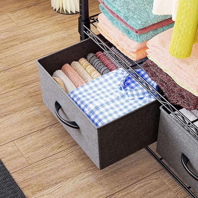 IZEUK Heavy Duty Garment Rack Wire Clothes Rack for Hanging Clothes, Metal Freestanding Closet Wardrobe Rack with 1 Rod and 2 Drawers Dark Grey 15.7" D x 35.5" W x 72.4" H