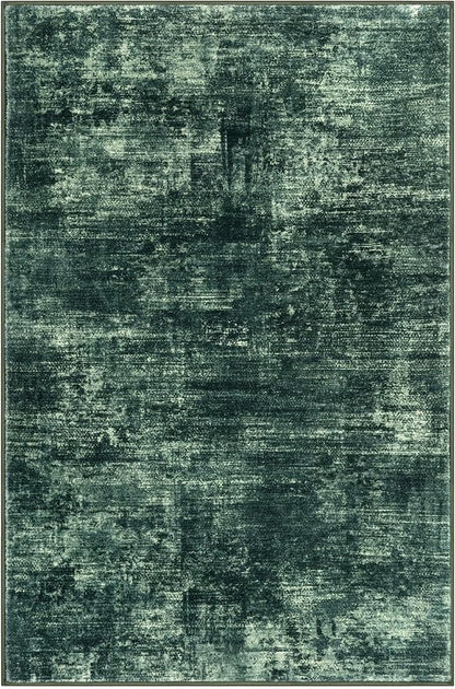 IOHOUZE Abstract Area Rugs 9x12 Ft Washable Large Rugs for Living Room, Non Slip Dining Room Rug, Printed Faux Wool Rugs for Bedroom, Floor Carpet for Office Nursery Playroom, Dark Green