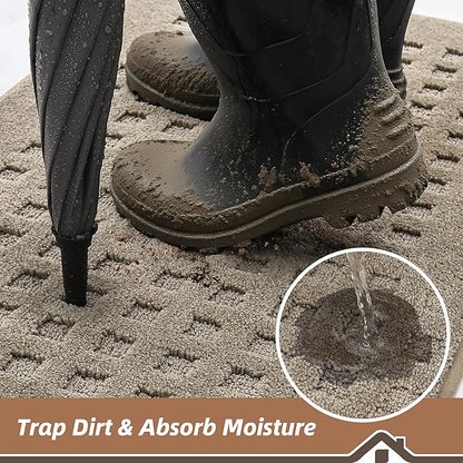 BEQHAUSE Waffle Door Mats Indoor 32"x48", Dog Mat for Muddy Paws Absorbent and Dirt Resist Floor Mats Non-Slip Washable Rugs for Entryway, Welcome Mat for Front Back Door, Muddy Wet Shoes, Beige