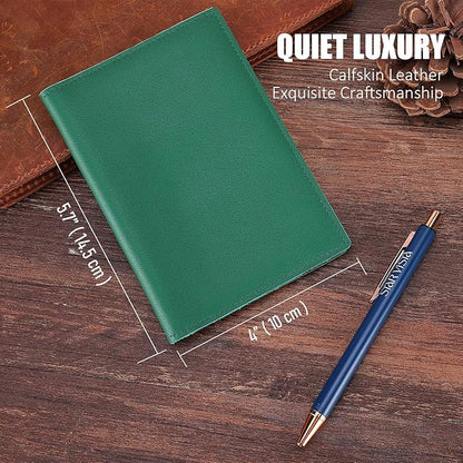 STAR VISTA Albatross Leather Travel Passport Holder, Minimalist Design, Calfskin Leather Case for Women and Men - Slim Passport Wallet, Bifold, RFID Blocking, with AirTag Holder, Green