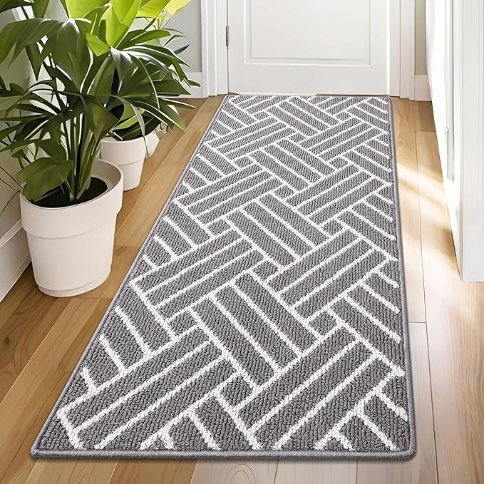 OLANLY Runner Indoor Door Mat, 70x23 Inch, Dirt Resistant and Absorbent, Non-Slip Rubber Backing Floor Mats, Easy Clean Low-Profile Doormat for Entryway, Front Door, and Inside Entrance, Grey