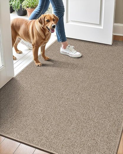 LUMI Indoor Door Mat 36"x56", Ultra Thin Low Profile Non-Slip Doormat for Home Entrance, Absorbent & Stain-Resistant Welcome Mats, Washable Entryway Mat for Front Door, Patio, Porch, Khaki
