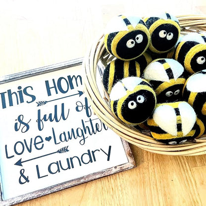Friendsheep Wool Dryer Balls 6 Pack XL Organic Premium Reusable Cruelty Free Handmade Fair Trade No Lint Fabric Softener Honey Bee Bumblebee - Busy Bees
