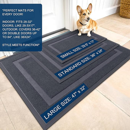 OLANLY Front Door Mat Indoor Outdoor Entrance, Waterproof All-Season, All-Weather Doormat, Sturdy Natural Rubber, Fade Resistant, Low Profile, Easy Clean Patio Porch Entryway Mat, 59x35, Light Grey
