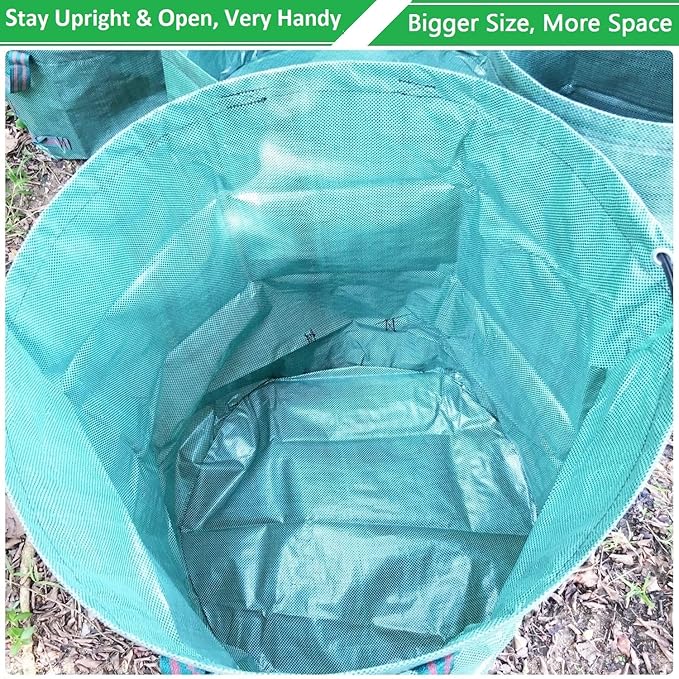 Professional 3-Pack 137 Gallon Lawn Garden Bags (D34, H34 inches) Big Yard Waste Bags with Garden Gloves, Extra Large Reusable Leaf Bags,Garden Clippings Bag,Leaf Container,Yard Trash Bags 4 Handles