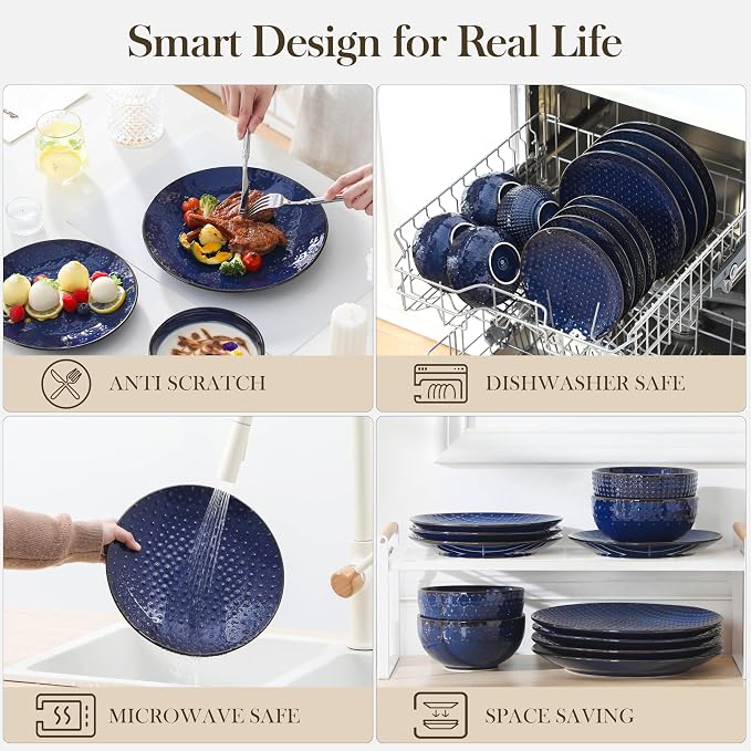 MALACASA 12 Pieces Dinnerware Sets, Modern Plates and Bowls Sets, Kitchen