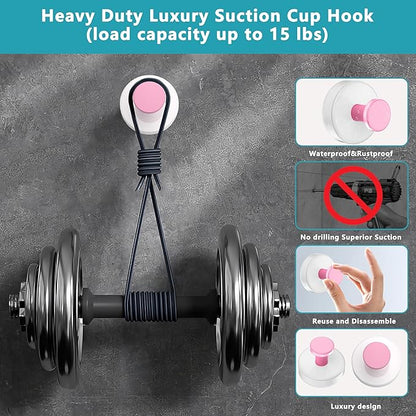 Suction Cup Hooks for Shower,Removable No Drill Towel Hooks,Upgraded 15 lbs Strong Suction hooks for Bathroom Tile,Shower Wall,Glass Door,Kitchen-Loofah,Coat,Stainless Waterproof-White Pink 2 Pcs