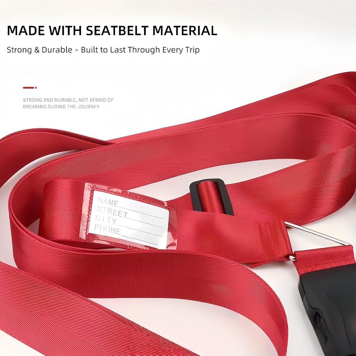 2-Pack Adjustable Luggage Straps for Suitcases – 2-Inch Wide Cross Travel Belt for 20"-32" Carry-On, Large & Collapsible Luggage – Durable Seatbelt Material, Suitcase Belts & Connector Straps (red)