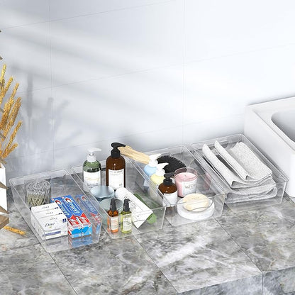 Simple Houseware 4 Pcs Kitchen Clear Bin Storage Organizer, 15" x 8" x 3.75"