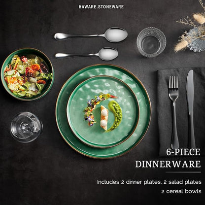 HaWare Dinnerware Sets, 6-Piece Plates and Bowls Set, Stoneware Dish Set