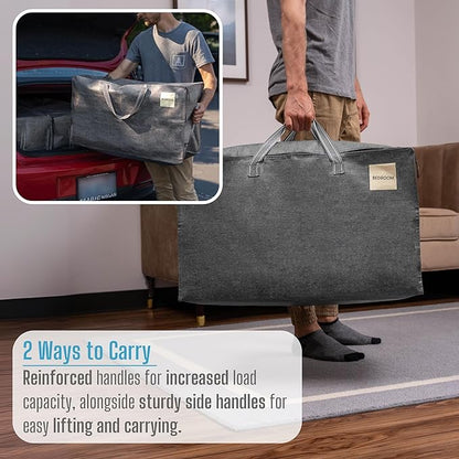 VENO 4 Pack Moving and Storage Bags, Heavy Duty, Alternative to Moving Boxes, Large Packing Totes Supplies for College Dorm Room with Zipper for Clothes, Wide Open Design (Dark Gray, 4 Pack)