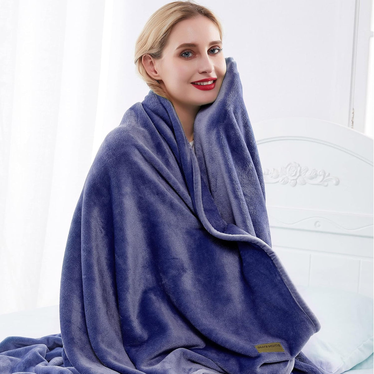 Surii Home Luxury Microfiber Flannel Blanket, Super Soft, Warm, Cozy, Fluffy, and Breathable, Perfect Throws for Bed, Couch, Sofa, for All Season Use. 350GSM Queen Size 90x90 Inches(Navy Blue)