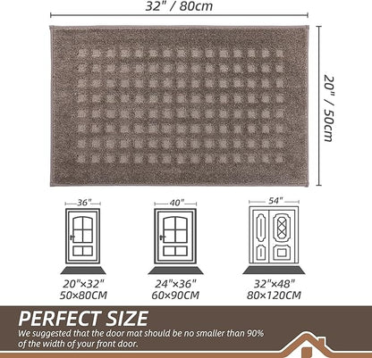 BEQHAUSE Waffle Door Mats Indoor 20"x32", Dog Mat for Muddy Paws Absorbent and Dirt Resist Floor Mats Non-Slip Washable Rugs for Entryway, Welcome Mat for Front Back Door, Muddy Wet Shoes, Brown