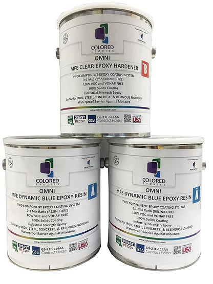 Coloredepoxies 10020 Light Blue Epoxy Resin Coating Made with Beautiful and Vibrant Pigments, 100% Solids, For Garage Floors, Basements, Concrete and Plywood. 3 Gallon Kit
