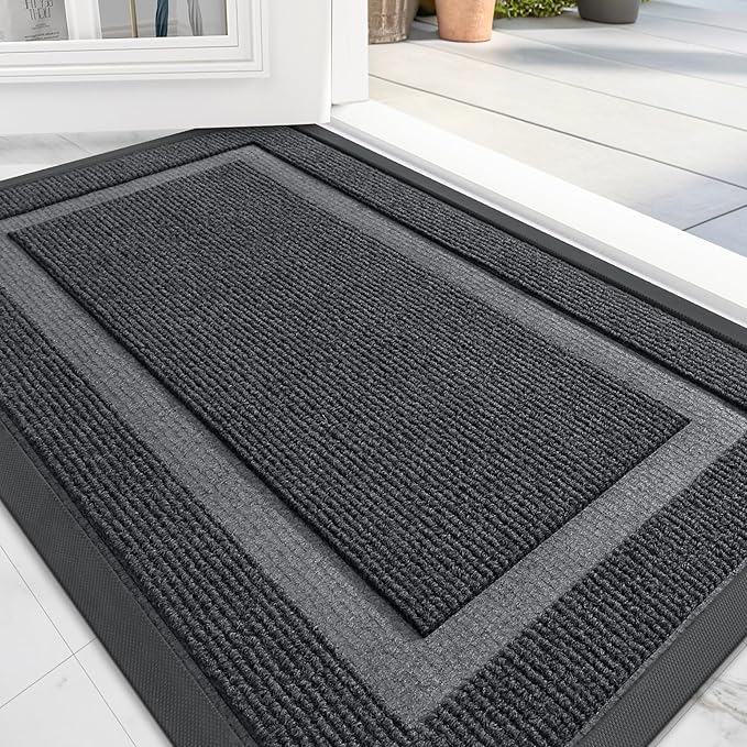 OLANLY Front Door Mat Indoor Outdoor Entrance, Waterproof All-Season, All-Weather Doormat, Sturdy Natural Rubber, Fade Resistant, Low Profile, Easy Clean Patio Porch Entryway Mat, 71x47, Grey