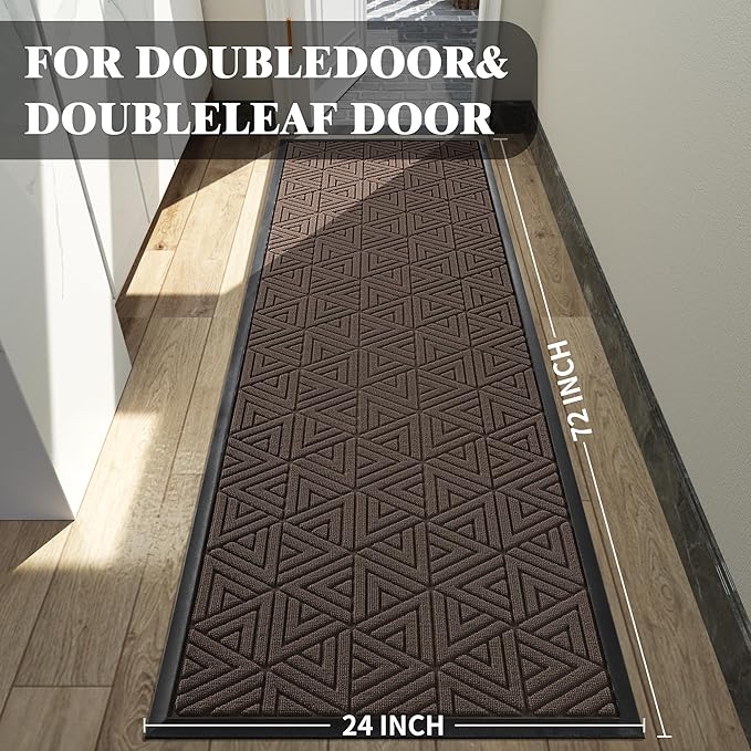 Yimobra Front Door Mat Outside Entrance 72 x 24, Waterproof and Washable Outdoor Mat, Non Slip Rubber Backing, Heavy Duty Welcome Matt for Home Entry Floor Porch Garage Office, Low Profile, Brown