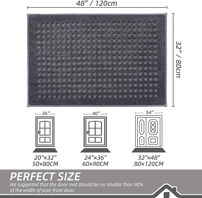 BEQHAUSE Waffle Door Mats Indoor 32"x48", Dog Mat for Muddy Paws Absorbent and Dirt Resist Floor Mats Non-Slip Washable Rugs for Entryway, Welcome Mat for Front Back Door, Muddy Wet Shoes, Dark Grey