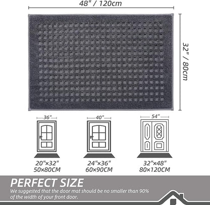 BEQHAUSE Waffle Door Mats Indoor 32"x48", Dog Mat for Muddy Paws Absorbent and Dirt Resist Floor Mats Non-Slip Washable Rugs for Entryway, Welcome Mat for Front Back Door, Muddy Wet Shoes, Dark Grey
