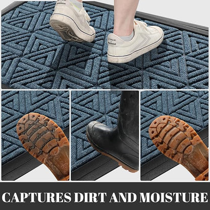 Yimobra Outdoor Mats for Front Door 29.5x17, All-Weather Waterproof Non-Slip Outdoor Door Mat Outside Eentrance, Garage/Patio Entryway Indoor Doormat, Easy Clean, Mix Blue